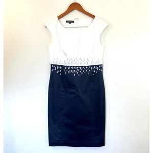 Lafayette 148 Womens Sheath Dress Size 6 Colorblock B/W Eyelet Career Business‎